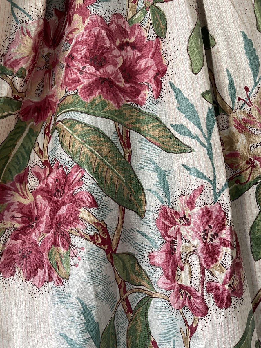 Seconde Paire de rideaux en chintz imprimé rhododendrons , azalées, camaieu de couleurs-photo-2