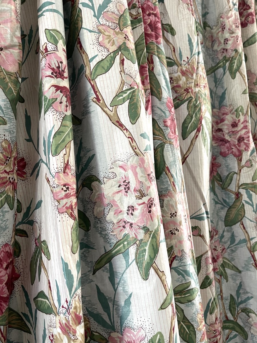 Seconde Paire de rideaux en chintz imprimé rhododendrons , azalées, camaieu de couleurs-photo-6