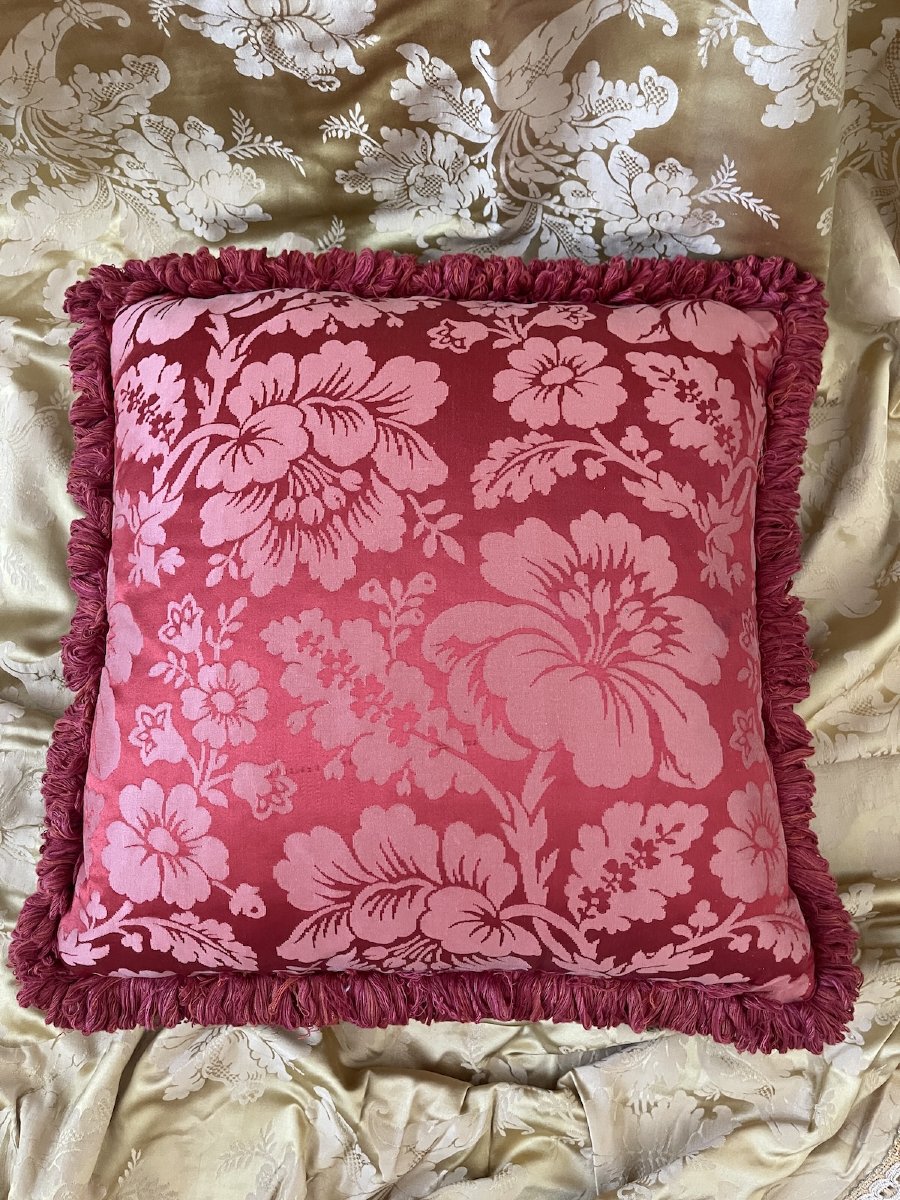 Silk Damask Cushion With A Floral Design, From A Château In Provence