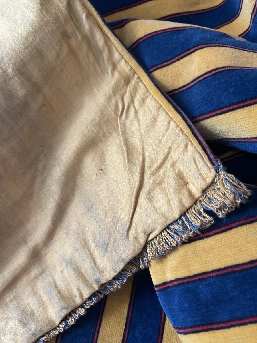 Paire de rideaux Art Déco en velours rayé bleu et jaune doré-photo-1