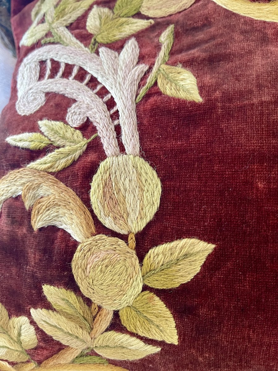 Second coussin d'apparat XIXIème velours brodé  88 cm x 56 cm-photo-4