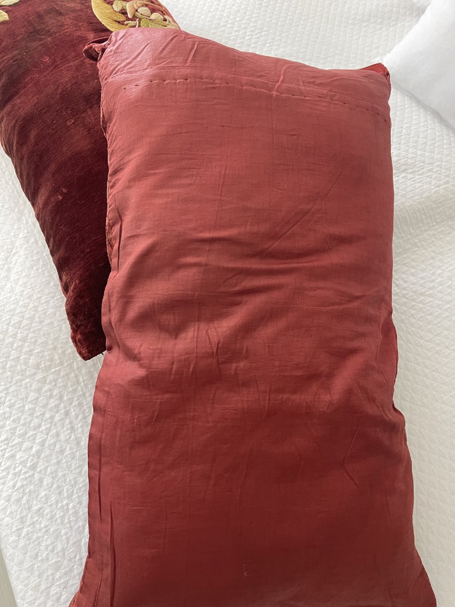 Second coussin d'apparat XIXIème velours brodé  88 cm x 56 cm-photo-3