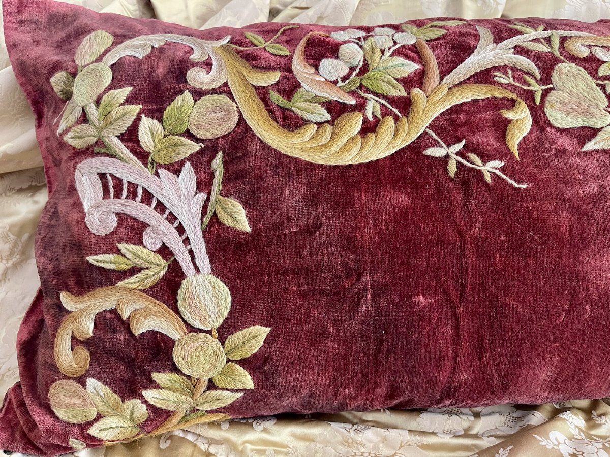 Second coussin d'apparat XIXIème velours brodé  88 cm x 56 cm-photo-5