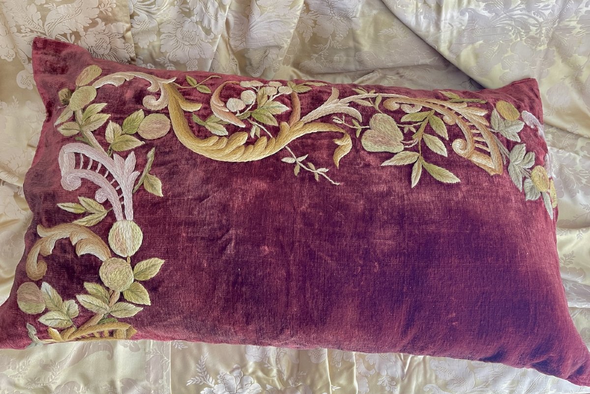 Second coussin d'apparat XIXIème velours brodé  88 cm x 56 cm-photo-6