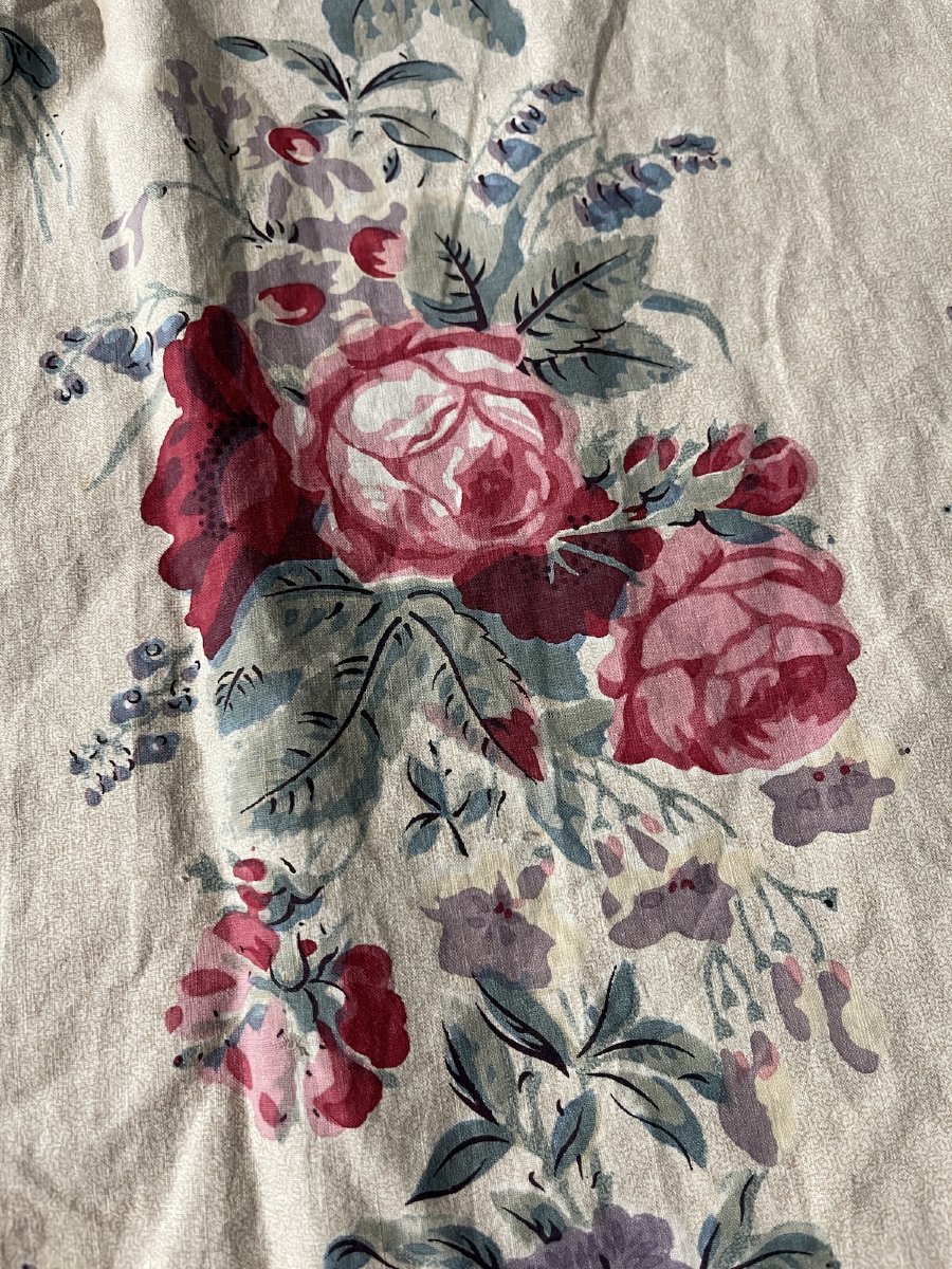 Paire de rideaux en toile imprimée, décor floral, époque XIXᵉ siècle-photo-3