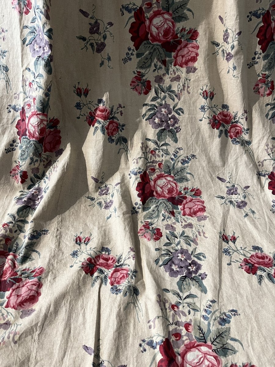 Paire de rideaux en toile imprimée, décor floral, époque XIXᵉ siècle-photo-4