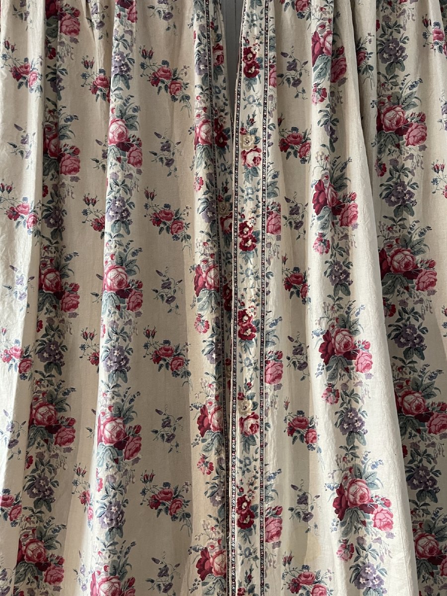 Paire de rideaux en toile imprimée, décor floral, époque XIXᵉ siècle-photo-3