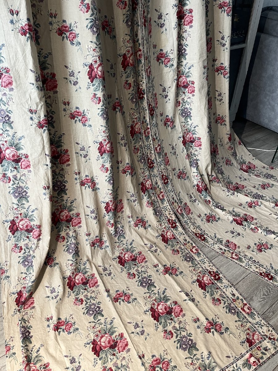 Paire de rideaux en toile imprimée, décor floral, époque XIXᵉ siècle-photo-6