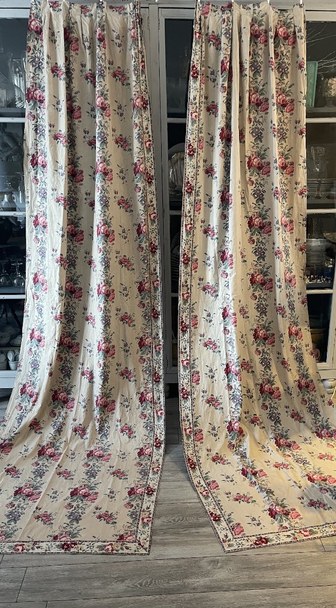 Paire de rideaux en toile imprimée, décor floral, époque XIXᵉ siècle-photo-8