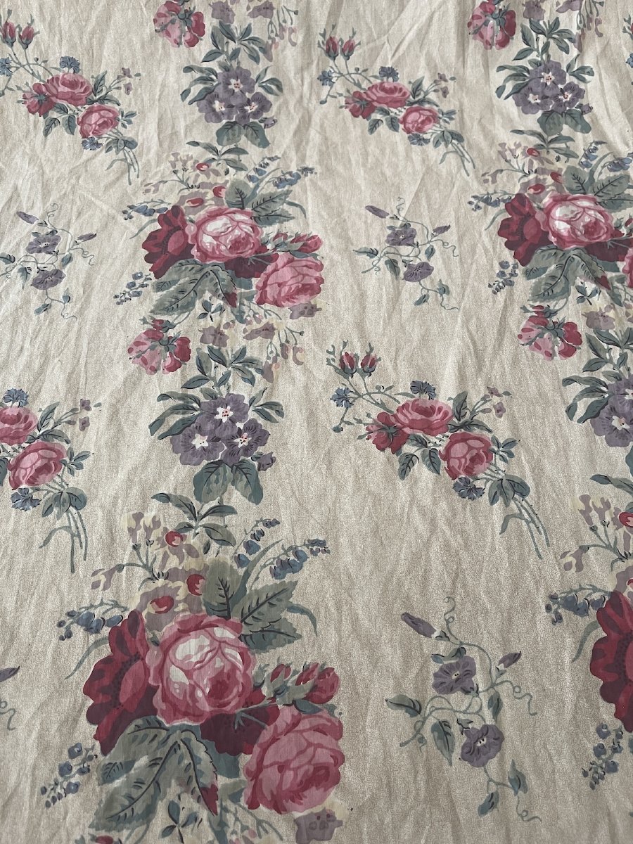 Piece Of Printed Fabric—18th-century Floral Design Featuring Heirloom Roses  -photo-2