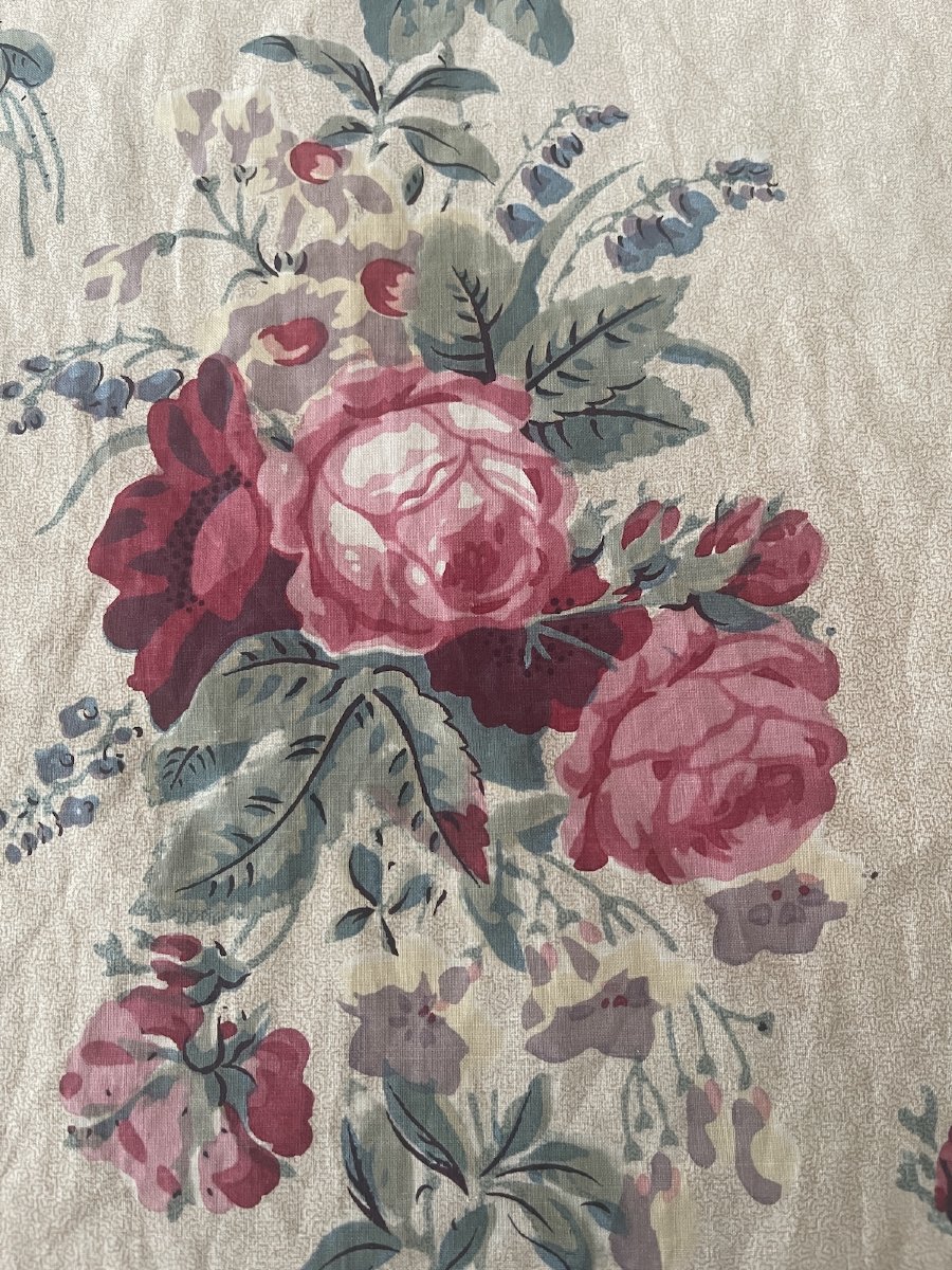 Piece Of Printed Fabric—18th-century Floral Design Featuring Heirloom Roses  -photo-7
