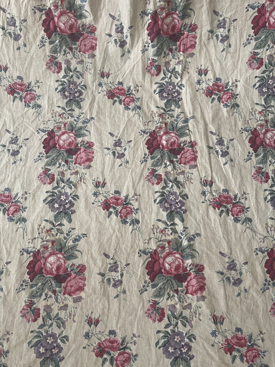 Piece Of Printed Fabric—18th-century Floral Design Featuring Heirloom Roses  