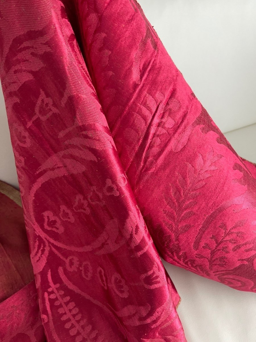 18th-century Antique Raspberry-colored Brocatelle Fabric 
