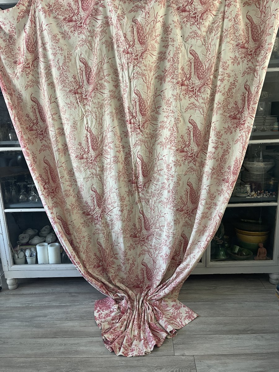 Toile De Jouy Curtain Panel – 19th-century Louis XVI Style, Featuring Peacocks And Musical Motifs-photo-4