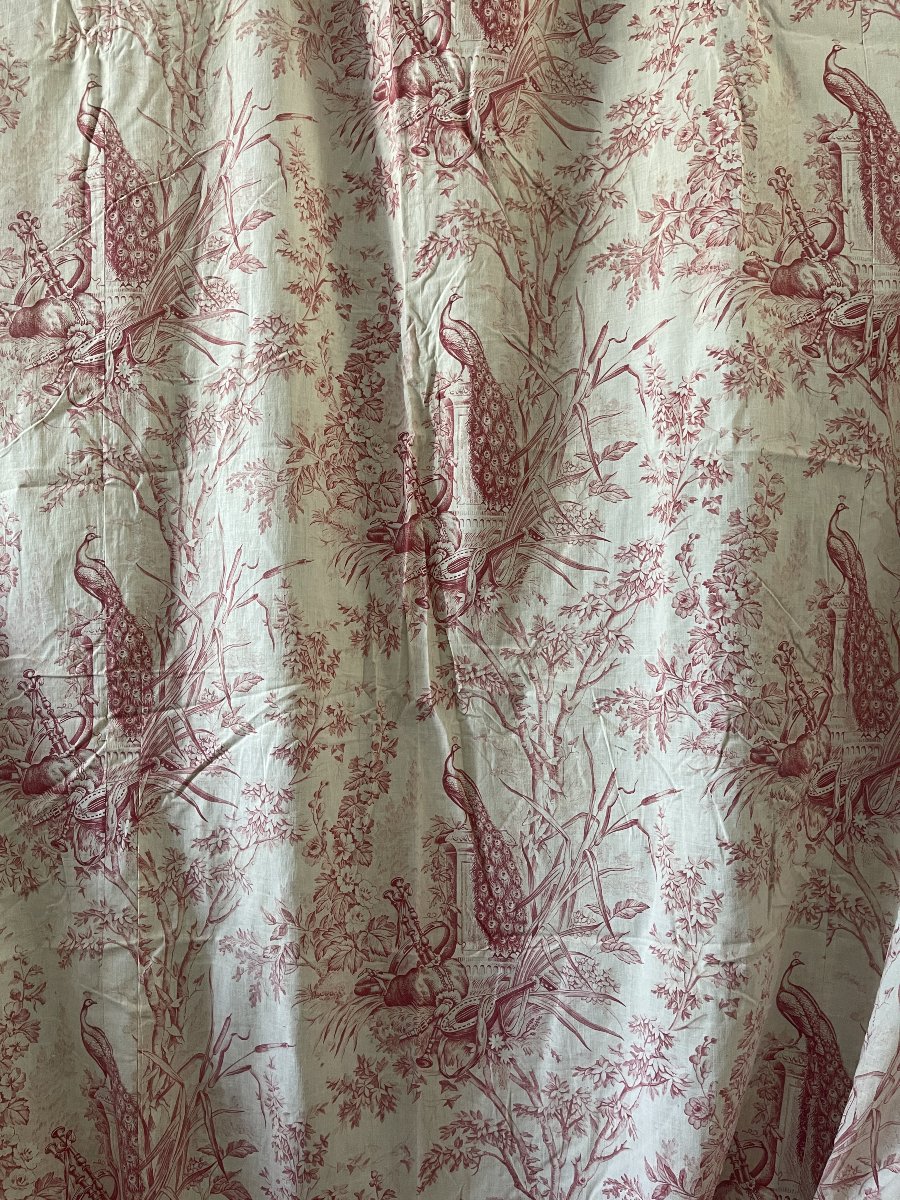 Toile De Jouy Curtain Panel – 19th-century Louis XVI Style, Featuring Peacocks And Musical Motifs-photo-1