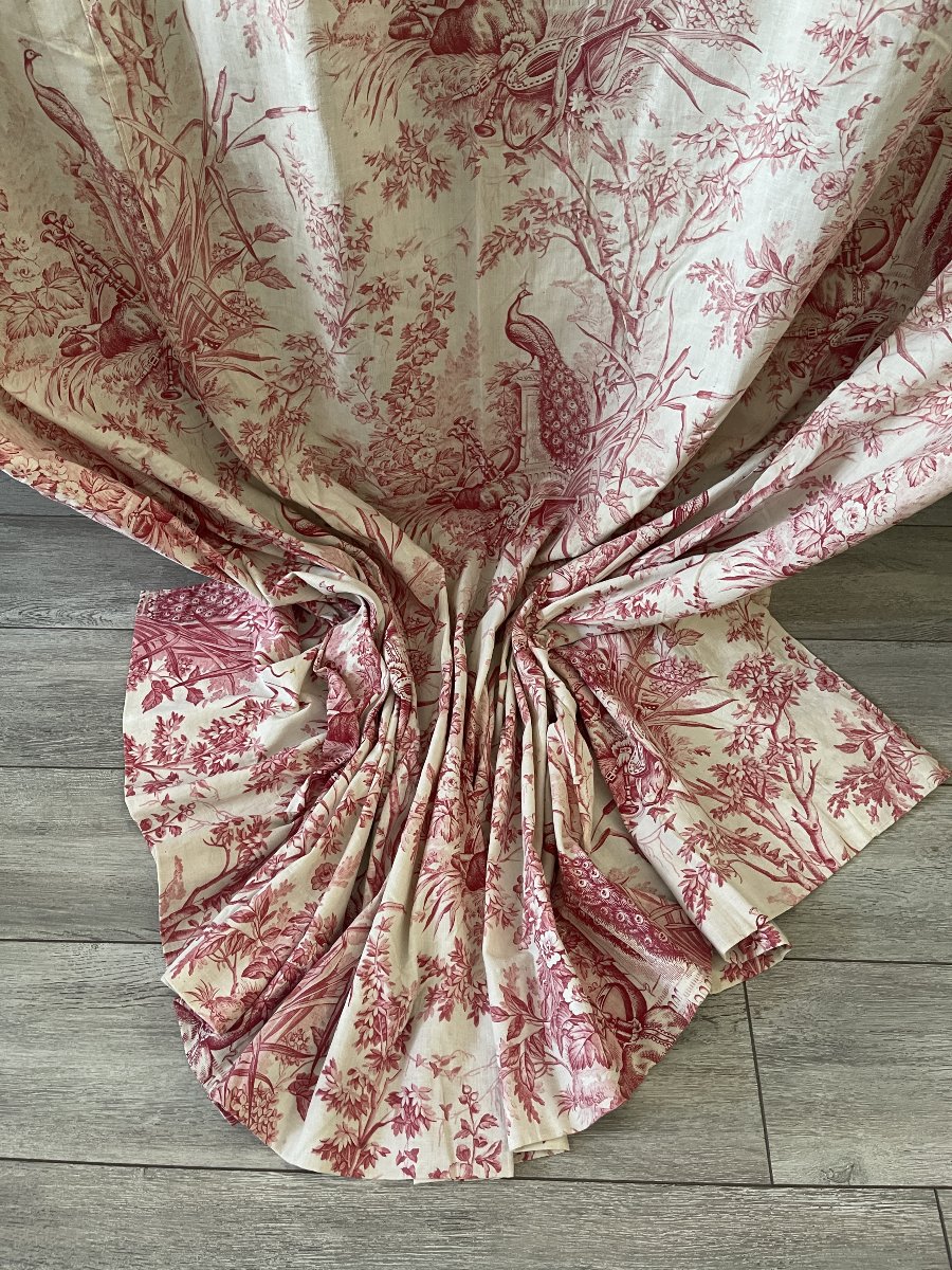 Toile De Jouy Curtain Panel – 19th-century Louis XVI Style, Featuring Peacocks And Musical Motifs-photo-4