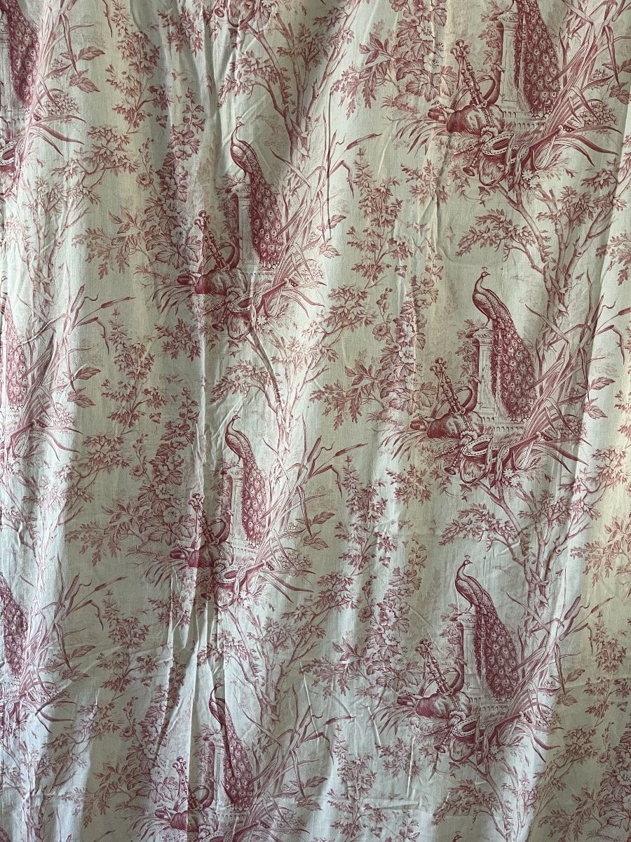 Toile De Jouy Curtain Panel – 19th-century Louis XVI Style, Featuring Peacocks And Musical Motifs-photo-7