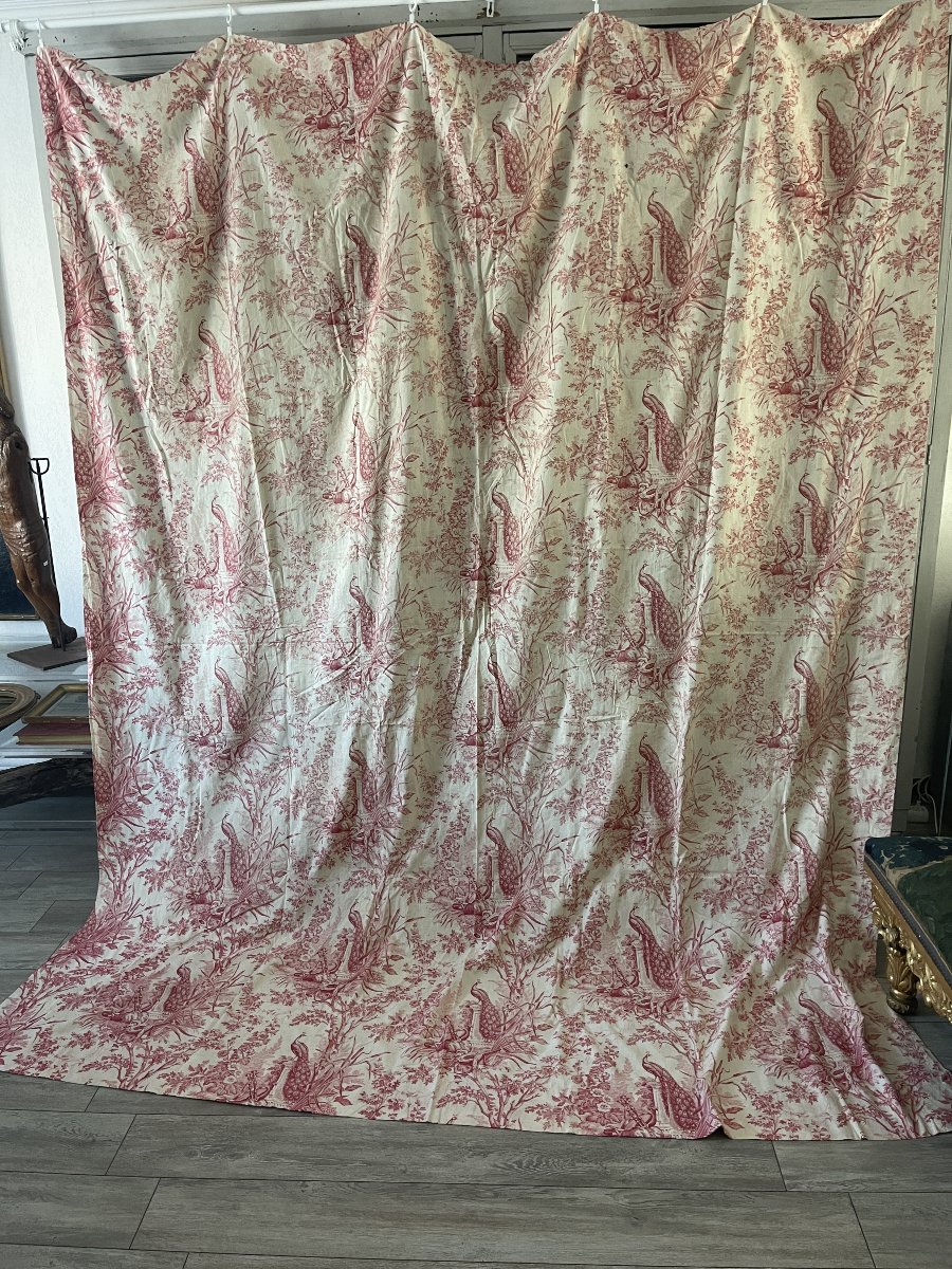 Toile De Jouy Curtain Panel – 19th-century Louis XVI Style, Featuring Peacocks And Musical Motifs-photo-8