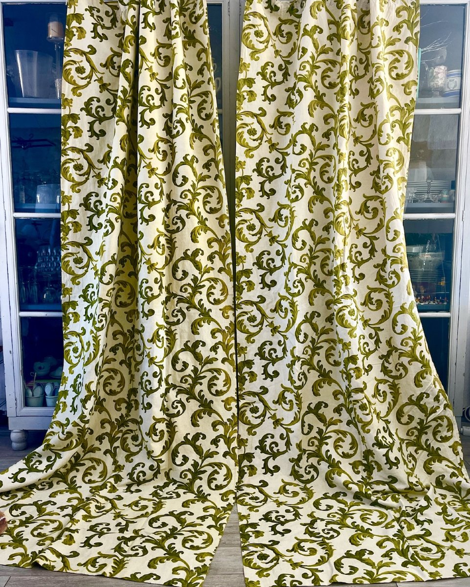 Première Paire de rideaux en lin imprimé esprit baroque 295 cm x 125 cm. 2 paires disponibles-photo-1