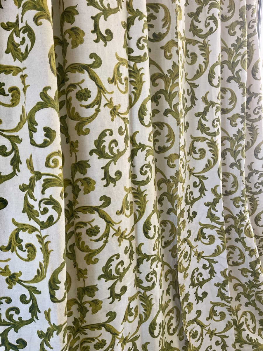 Second Pair Of Baroque-style Printed Linen Curtains, 295 Cm X 125 Cm.  2 Pairs Available-photo-2