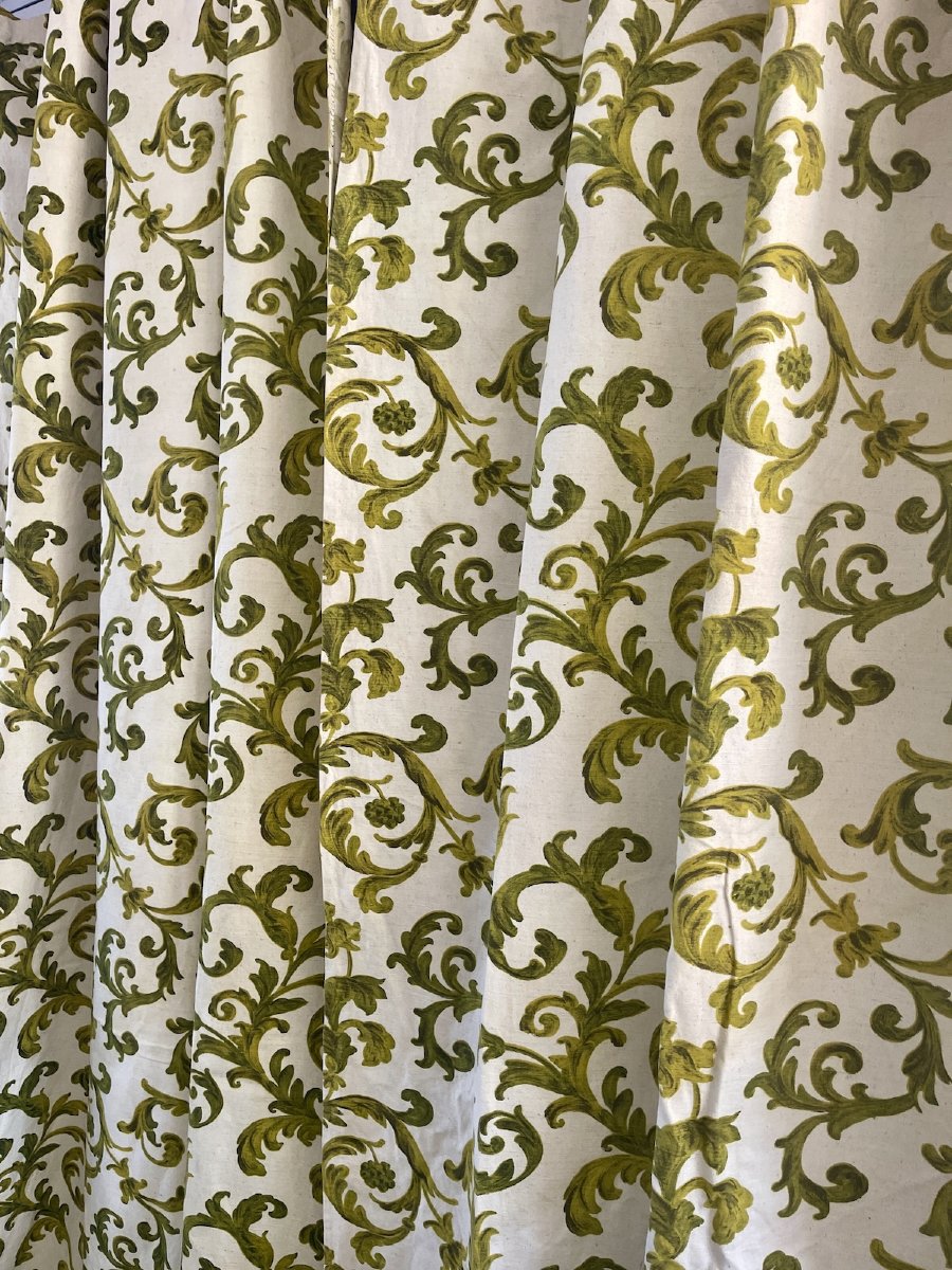 Second Pair Of Baroque-style Printed Linen Curtains, 295 Cm X 125 Cm.  2 Pairs Available-photo-3