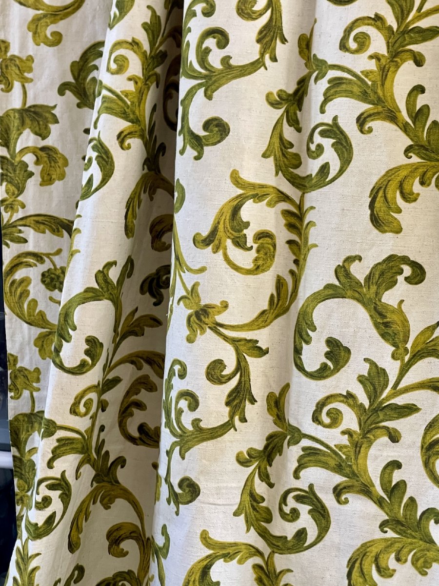 Second Pair Of Baroque-style Printed Linen Curtains, 295 Cm X 125 Cm.  2 Pairs Available