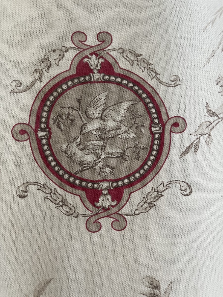 Third Set: 2 Printed Curtains. Gray-scale Design Featuring Cherubs, Doves, And Purple Medallions-photo-3