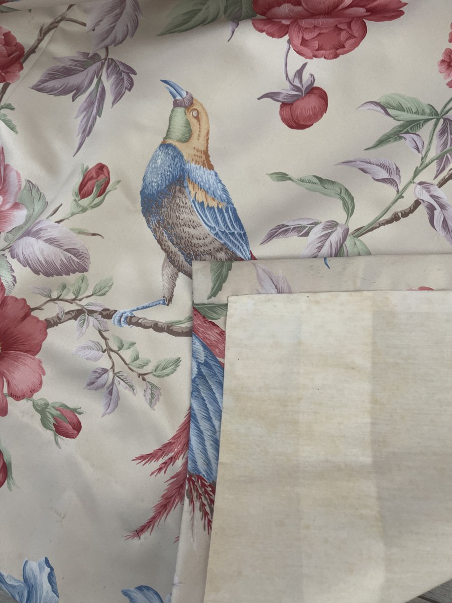 First Pair Of Silk Satin Curtains – Floral Design With Exotic Birds-photo-1