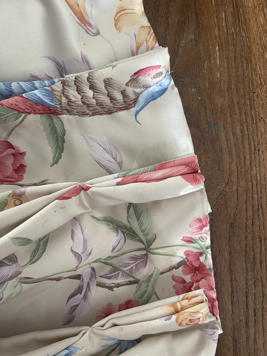 First Pair Of Silk Satin Curtains – Floral Design With Exotic Birds-photo-4