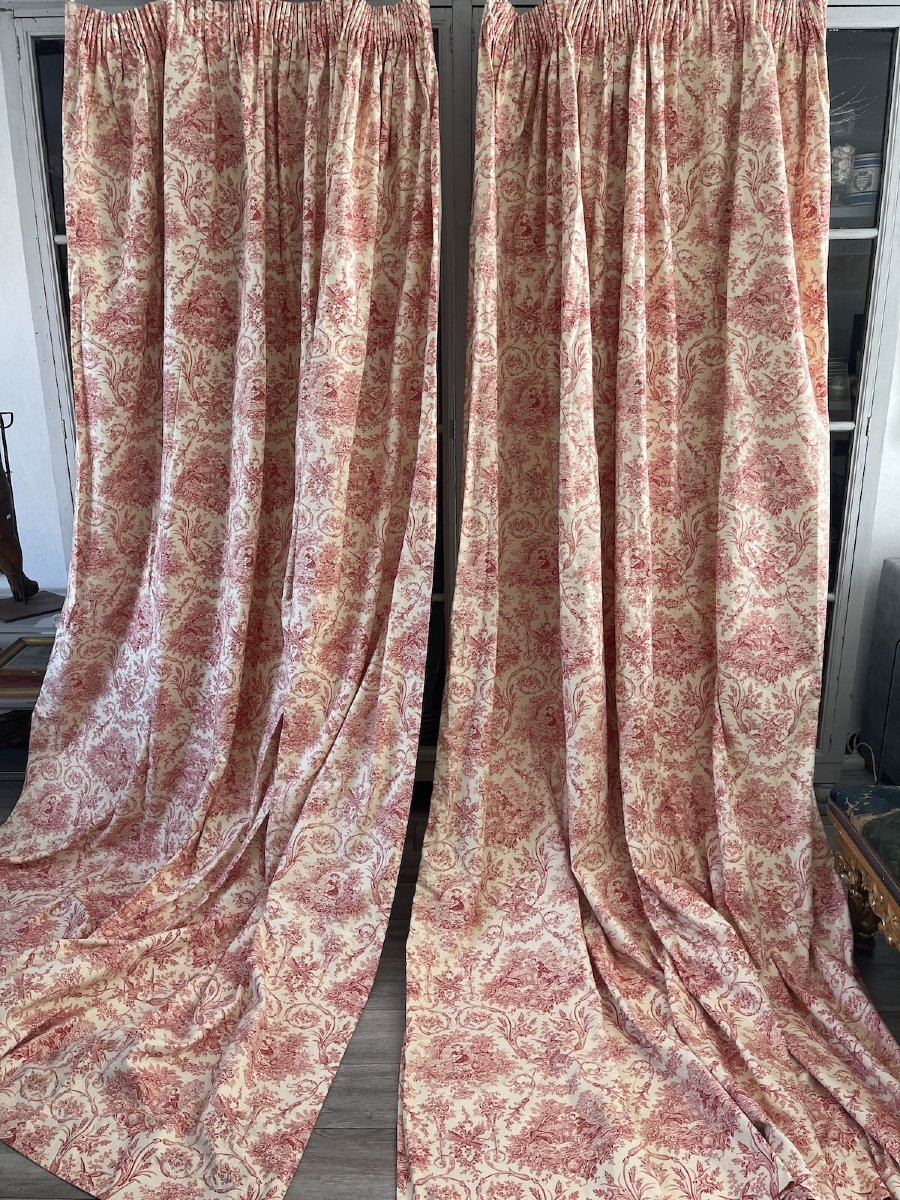 Paire de Rideaux en Toile de Jouy Style Louis XVI – Décor Champêtre Rose  et Crème-photo-2