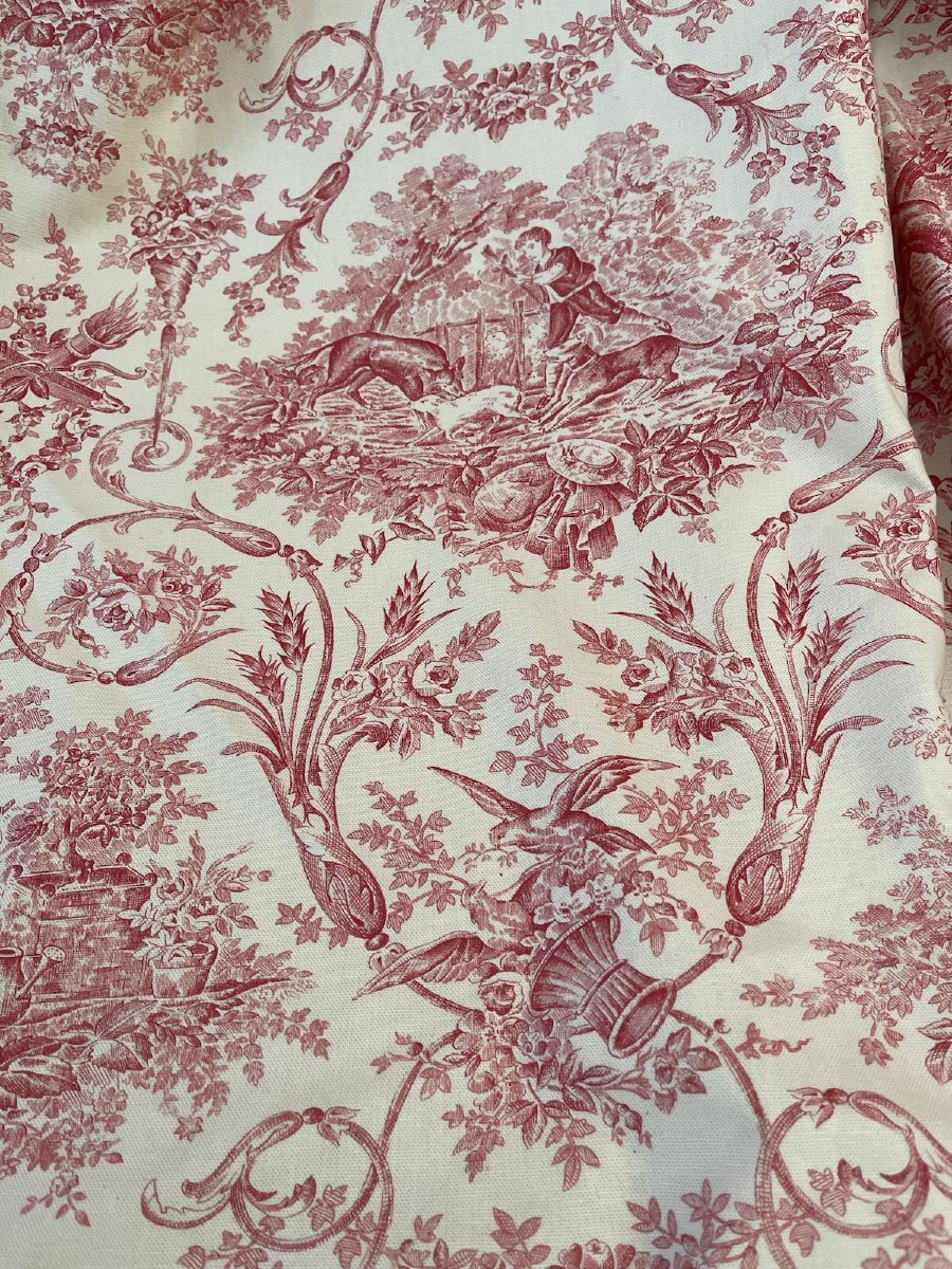 Paire de Rideaux en Toile de Jouy Style Louis XVI – Décor Champêtre Rose  et Crème-photo-4