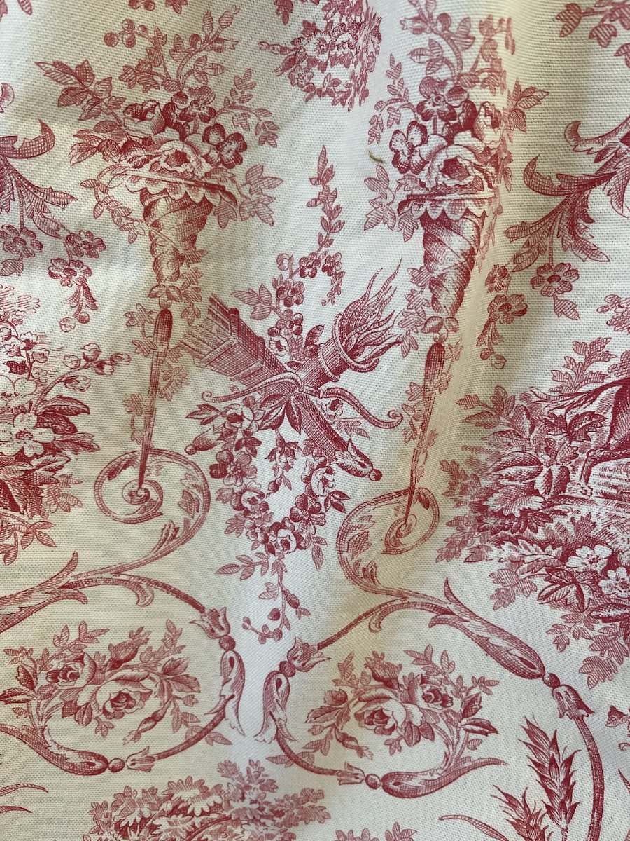 Paire de Rideaux en Toile de Jouy Style Louis XVI – Décor Champêtre Rose  et Crème-photo-1