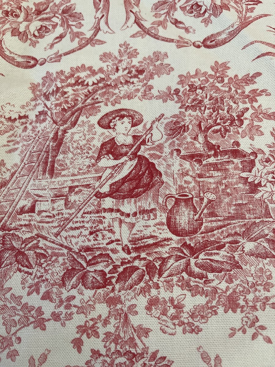 Paire de Rideaux en Toile de Jouy Style Louis XVI – Décor Champêtre Rose  et Crème-photo-2