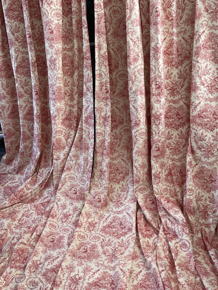 Paire de Rideaux en Toile de Jouy Style Louis XVI – Décor Champêtre Rose  et Crème-photo-3