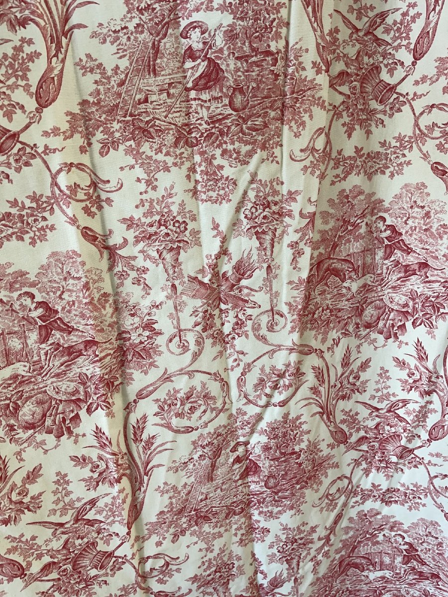 Paire de Rideaux en Toile de Jouy Style Louis XVI – Décor Champêtre Rose  et Crème-photo-4
