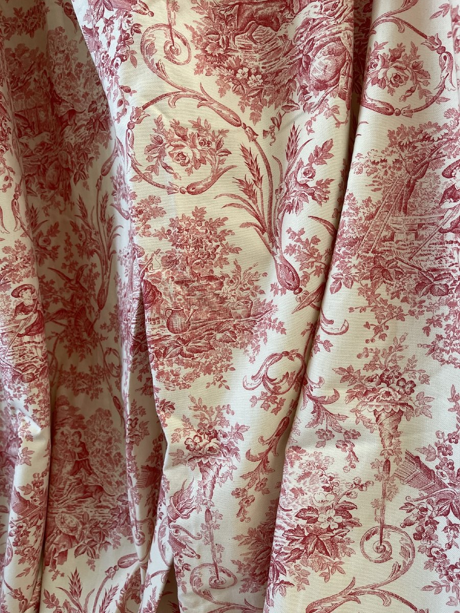 Paire de Rideaux en Toile de Jouy Style Louis XVI – Décor Champêtre Rose  et Crème-photo-5
