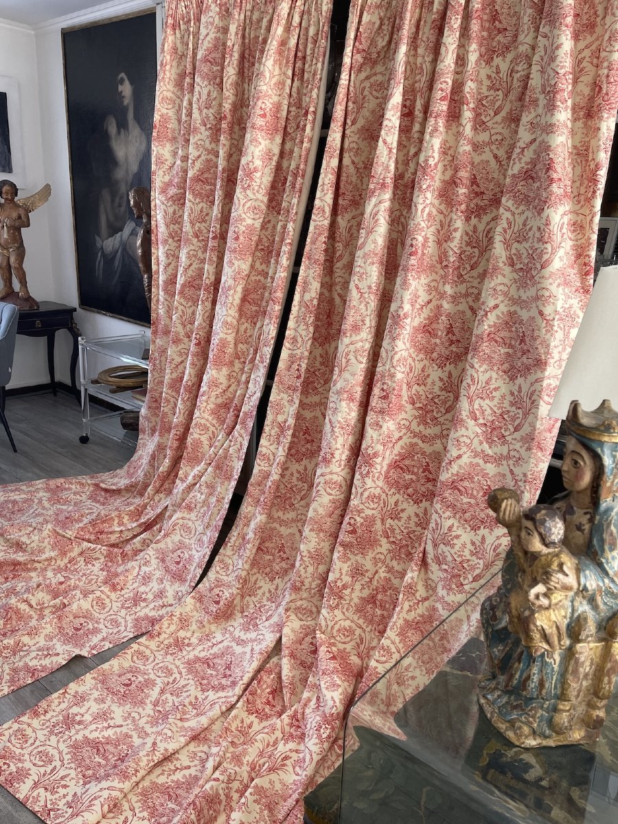 Paire de Rideaux en Toile de Jouy Style Louis XVI – Décor Champêtre Rose  et Crème-photo-6
