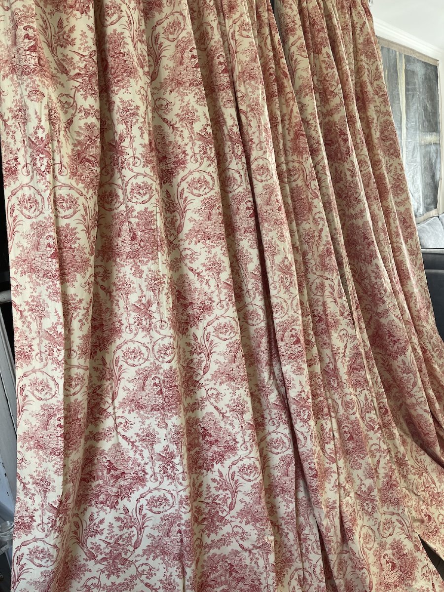 Paire de Rideaux en Toile de Jouy Style Louis XVI – Décor Champêtre Rose  et Crème