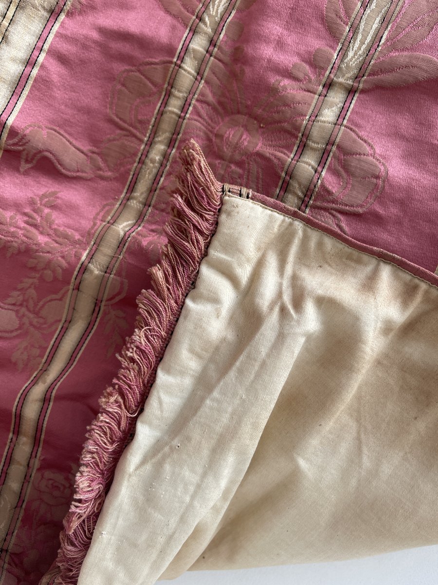 Paire de rideaux anciens en soie rose à décor floral – XIXème siècle-photo-3