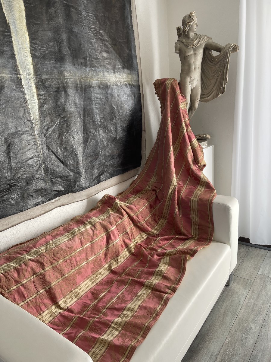 Paire de rideaux anciens en soie rose à décor floral – XIXème siècle-photo-2