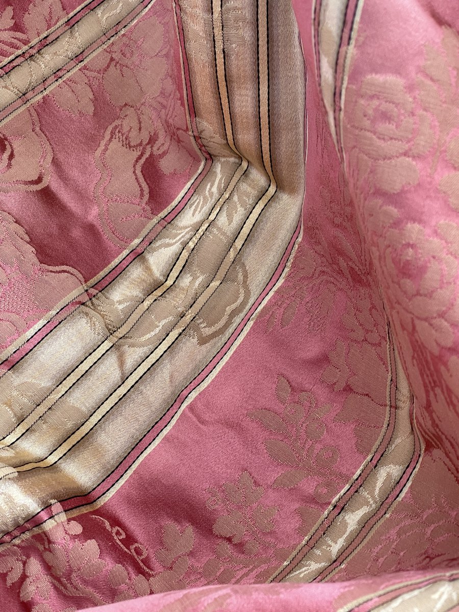 Paire de rideaux anciens en soie rose à décor floral – XIXème siècle-photo-6