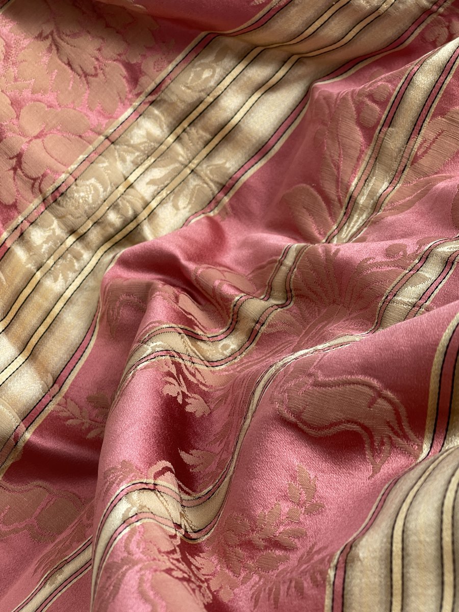 Paire de rideaux anciens en soie rose à décor floral – XIXème siècle-photo-7