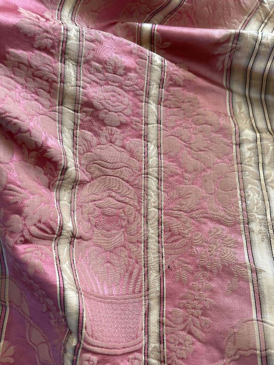 Paire de rideaux anciens en soie rose à décor floral – XIXème siècle-photo-8