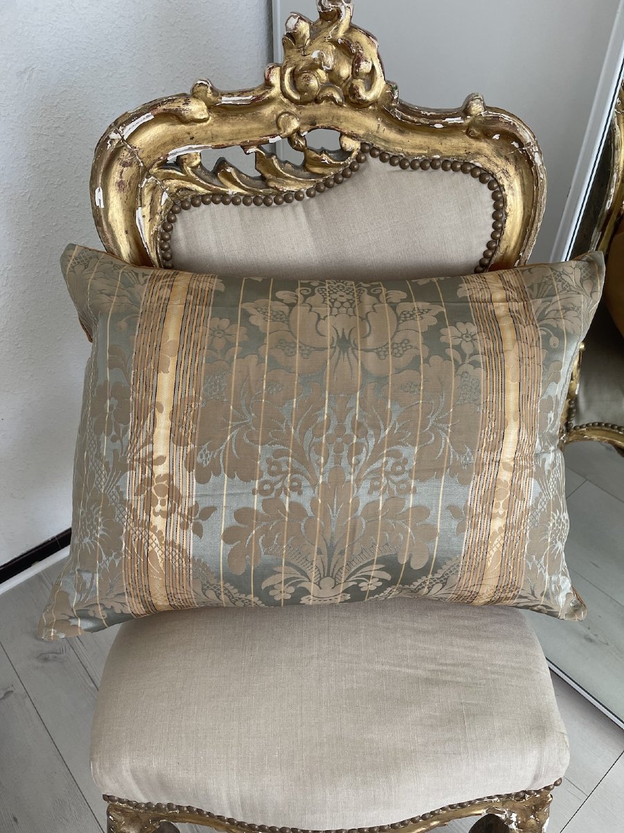 19th-century Damask Silk Pillow