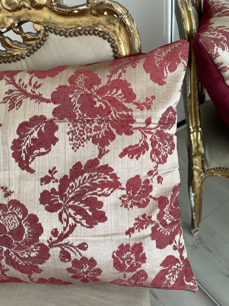 Damask Silk Pillow, Raspberry Floral Pattern-photo-3