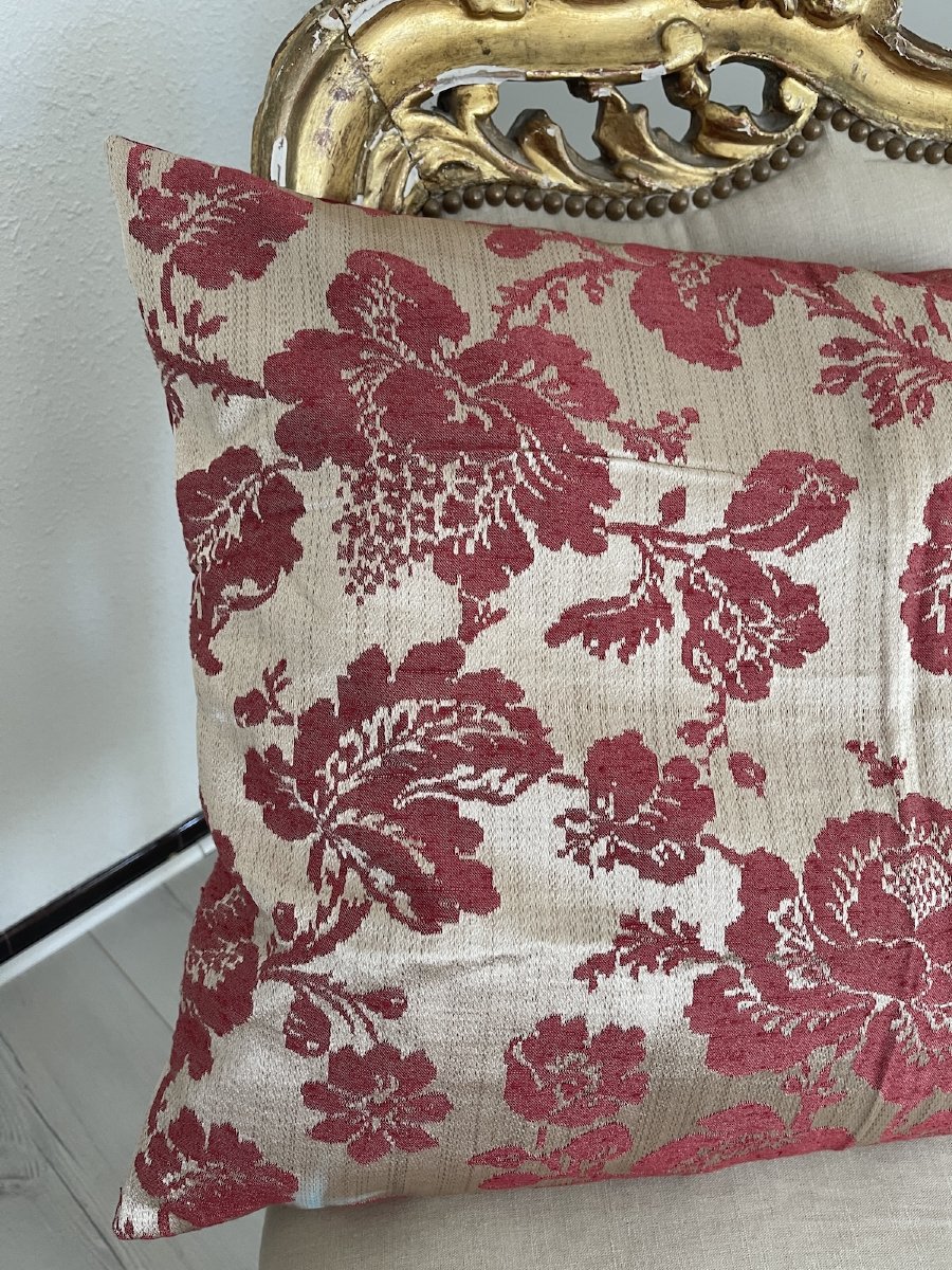 Damask Silk Pillow, Raspberry Floral Pattern-photo-4