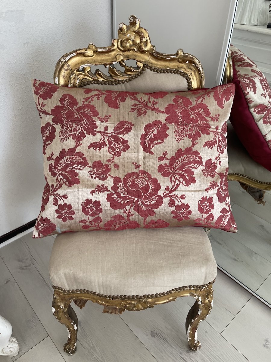 Damask Silk Pillow, Raspberry Floral Pattern-photo-2