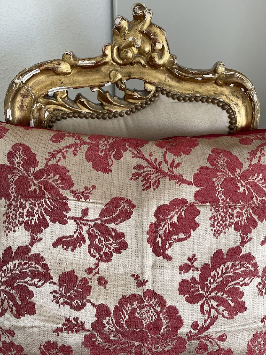 Damask Silk Pillow, Raspberry Floral Pattern-photo-4
