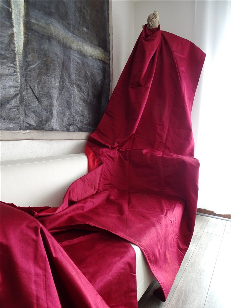 Paire de rideaux en soie – XIXᵉ siècle – rose profond-photo-2
