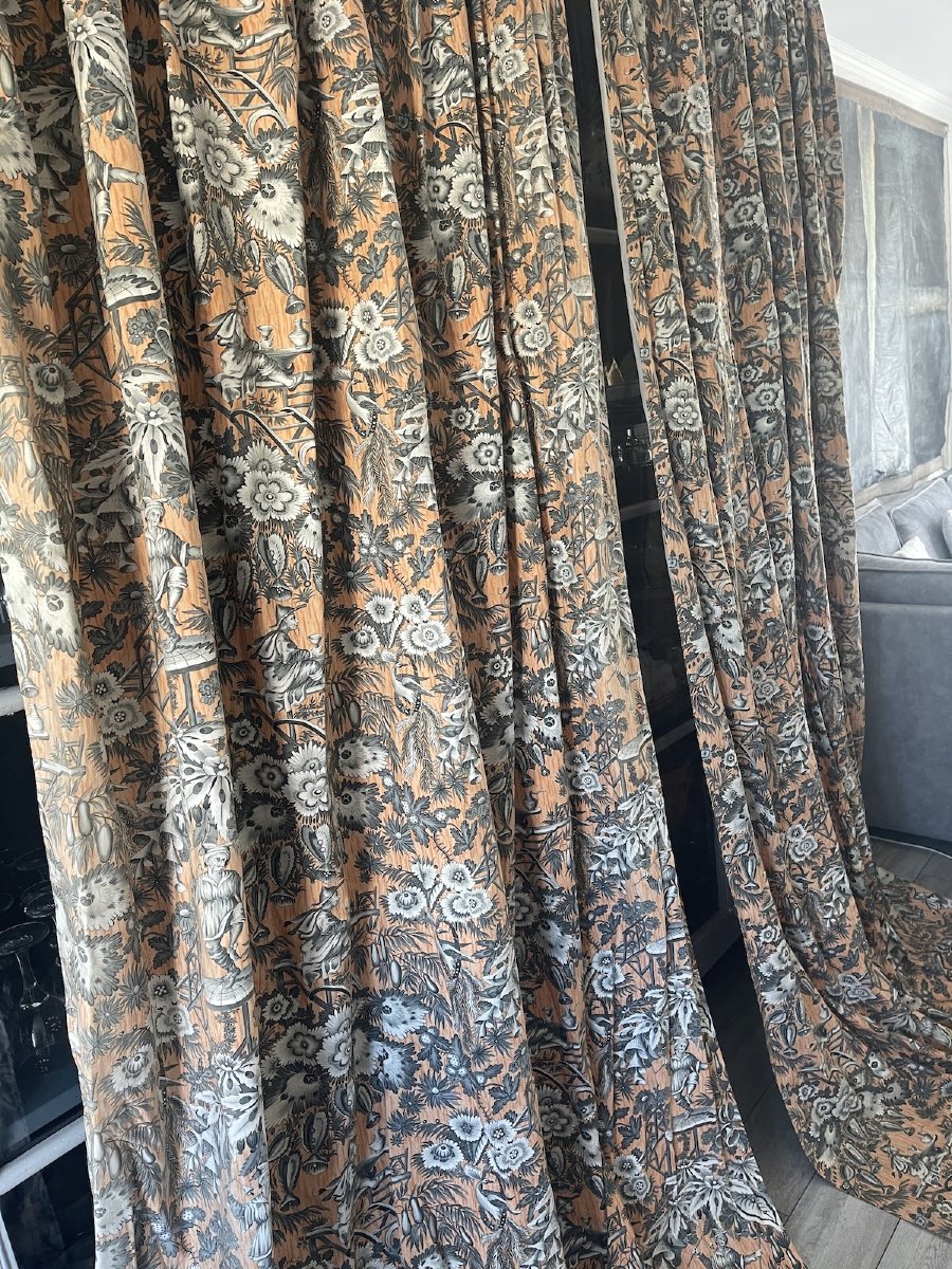 Paire de rideaux imprimés à décor chinoisant-photo-4